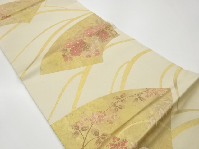JAPANESE KIMONO / VINTAGE FUKURO OBI / WOVEN FLORAL PLANTS